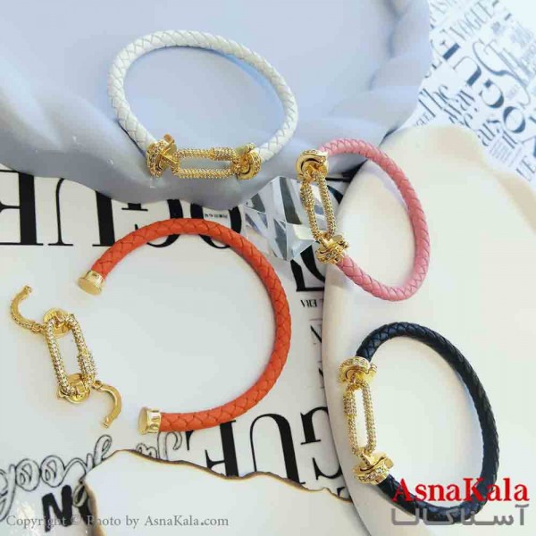 دستبند زنانه پینترستی مدل چرمی نگینی  کد DSB18921W