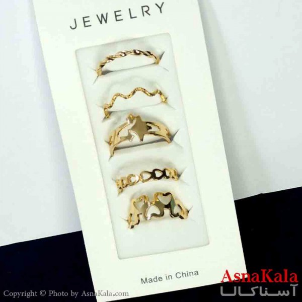 انگشترجدید پکی زنانه 5عددی  استیل فری سایز طلایی کد ANG19754W