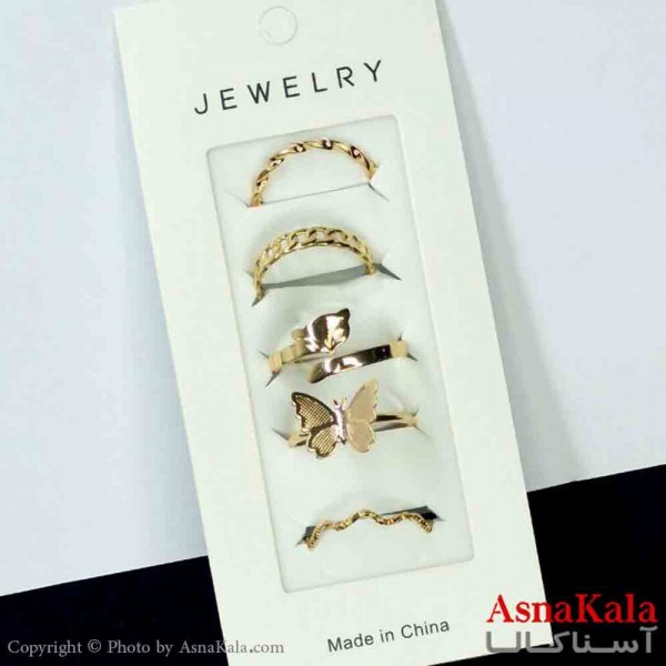 انگشترجدید پکی زنانه 5عددی  استیل فری سایز طلایی کد ANG19755W