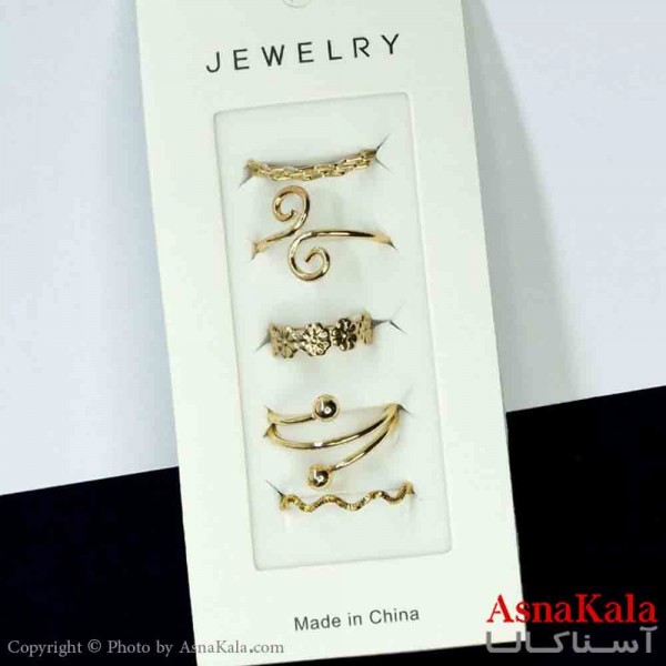 انگشتر مینیمال پکی زنانه 5عددی  استیل فری سایز طلایی کد ANG19757W