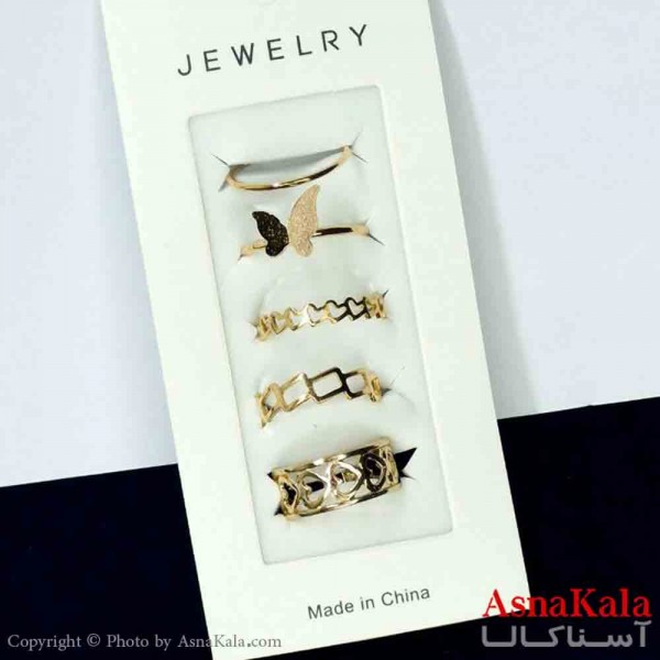 انگشتر مینیمال پکی زنانه 5عددی  استیل فری سایز طلایی کد ANG19758W