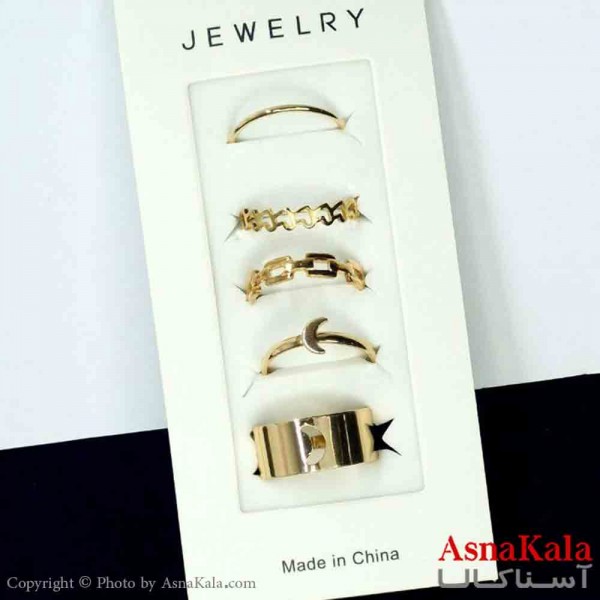 انگشتر مینیمال پکی زنانه 5عددی  استیل فری سایز طلایی کد ANG19759W