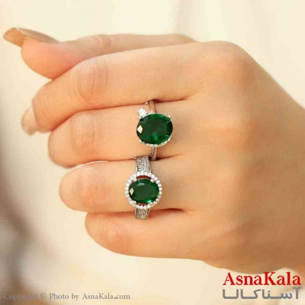 انگشتر زنانه آب رادیوم مینیمال مدل نگین سبز کد ANG19762W