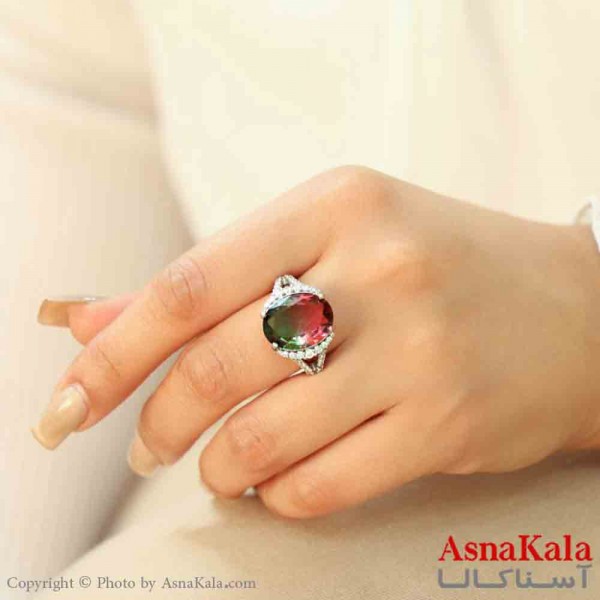 انگشتر زنانه استیل مینیمال مدل نگین رنگی کد ANG19763W