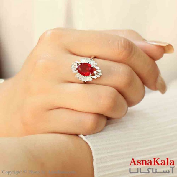 انگشتر زنانه آب رادیوم مینیمال مدل نگین جواهری کد ANG19765W