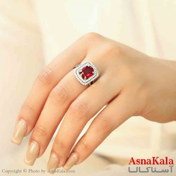 انگشتر زنانه استیل مینیمال مدل مربع نگین قرمز کد ANG19767W