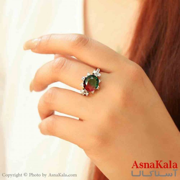 انگشتر زنانه استیل مینیمال مدل نگین رنگی کد ANG19769W
