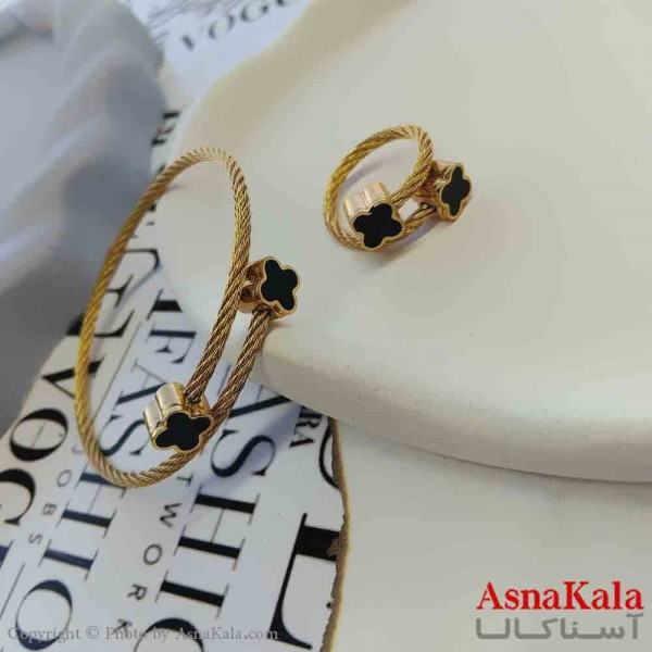 نیم ست زنانه شامل انگشتر و دستبند استیل مدل ونکلیف کد NIM14739W