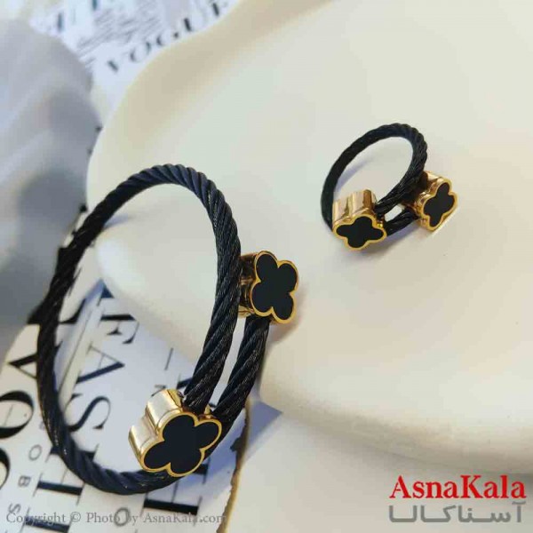 نیم ست زنانه شامل انگشتر و دستبند استیل مدل ونکلیف مشکی کد NIM14740W