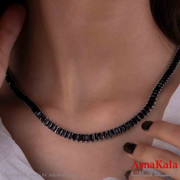 نیم ست تنیسی زنانه شامل گردنبند و دستبند استیل مدل نگین مشکی کد NIM14742W