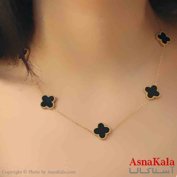 نیم ست زنانه شامل گردنبند و دستبند استیل مدل ونکلیف مشکی کد NIM14744W