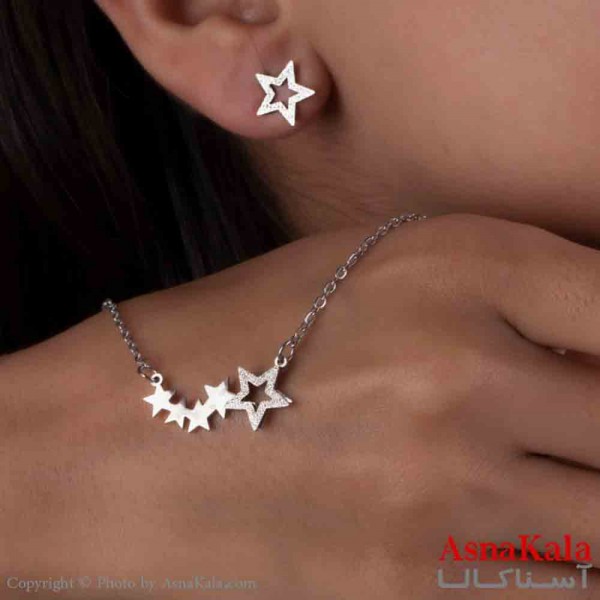 نیم ست زنانه شامل گردنبند و گوشواره استیل مدل ستاره کد NIM14747W