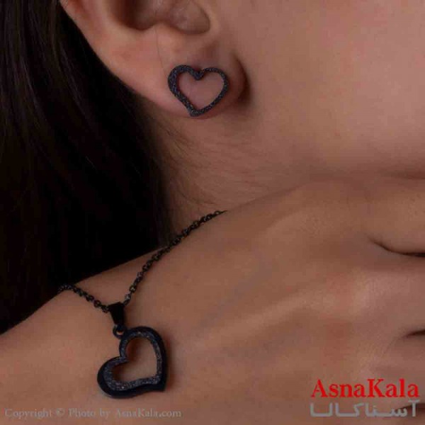 نیم ست زنانه شامل گردنبند و گوشواره استیل مدل قلب کد NIM14748W
