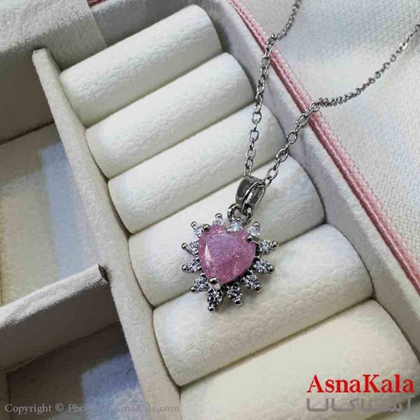 گردنبند دخترانه پینترستی استیل مدل قلب صورتی کد GNB161424W