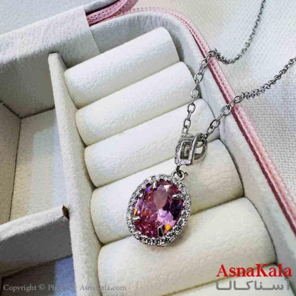 گردنبند دخترانه پینترستی استیل مدل نگین صورتی کد GNB161425W