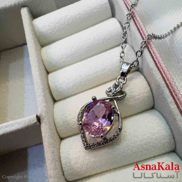 گردنبند دخترانه پینترستی استیل مدل نگین صورتی کد GNB161428W