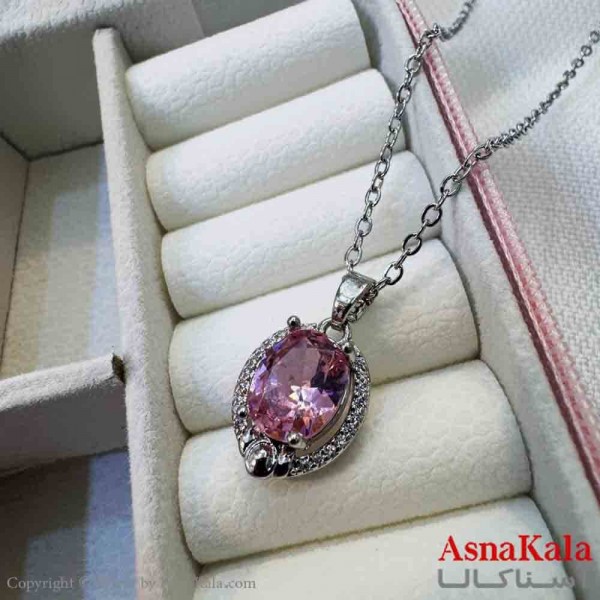 گردنبند دخترانه پینترستی استیل مدل نگین صورتی کد GNB161429W