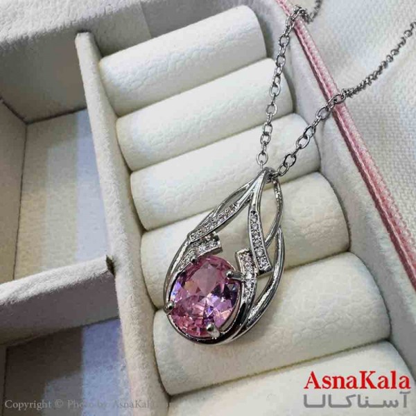 گردنبند دخترانه پینترستی استیل مدل نگین صورتی طرحدار کد GNB161430W