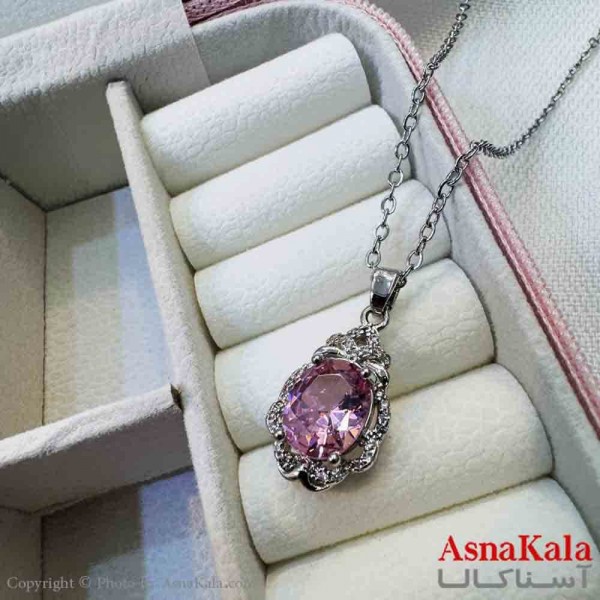 گردنبند دخترانه پینترستی استیل مدل نگین صورتی کد GNB161433W