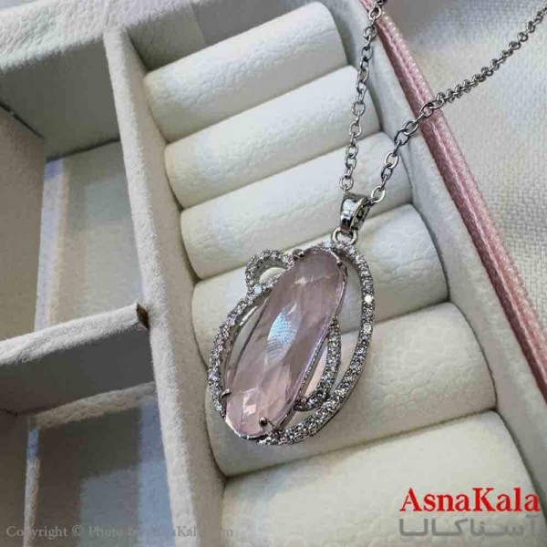 گردنبند دخترانه پینترستی استیل مدل نگین صورتی کد GNB161434W