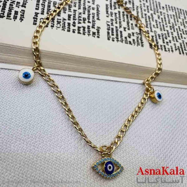 دستبند زنانه پینترستی استیل مدل چشم نظر طلایی  کد DSB18944W