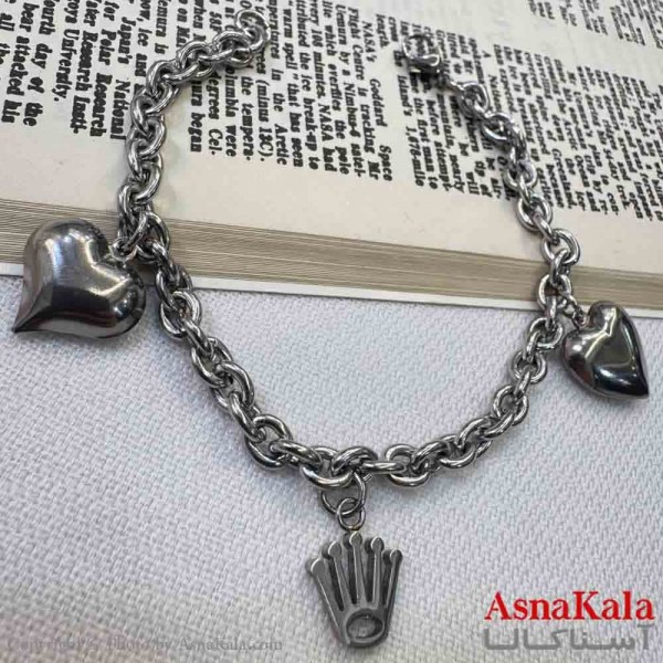 دستبند دخترانه پینترستی استیل مدل قلب نقره ای  کد DSB18956W