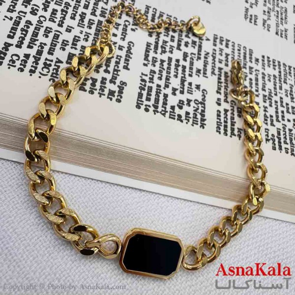 دستبند دخترانه پینترستی استیل مدل کارتیر نگین مشکی کد DSB18982W