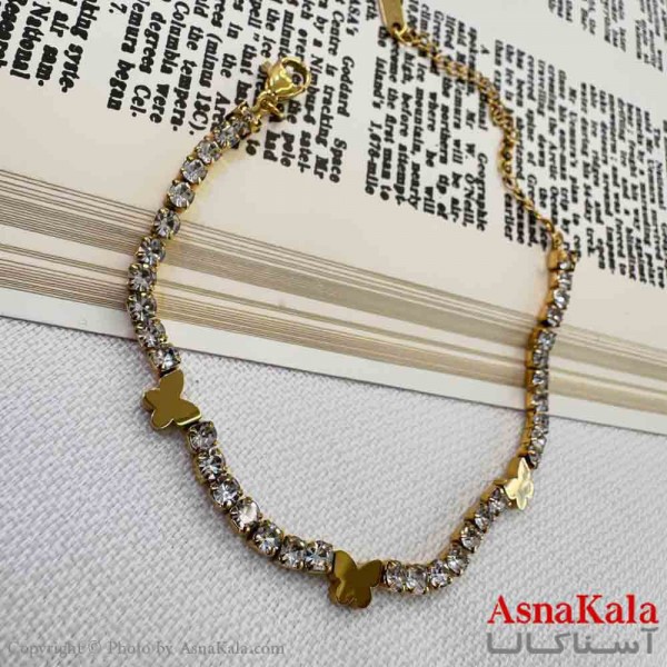 دستبند دخترانه پینترستی استیل مدل نگینی پروانه کد DSB18984W