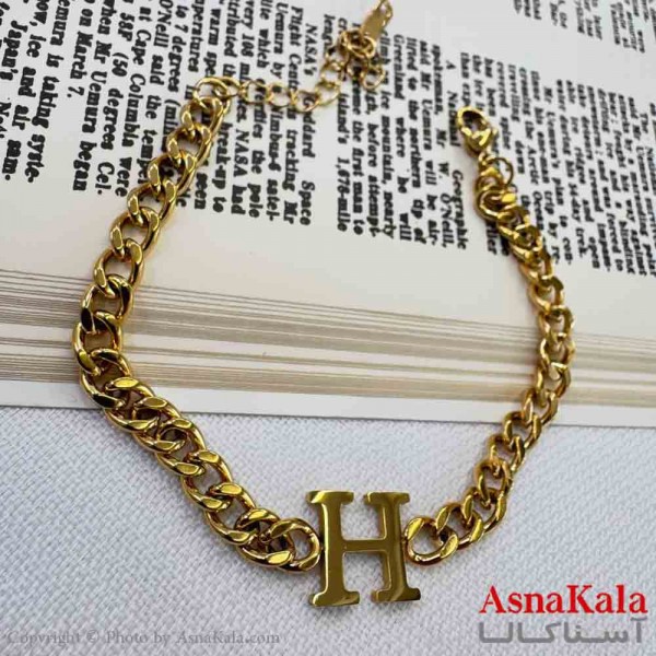 دستبند دخترانه پینترستی استیل مدل کارتیر پلاک دار کد DSB18986W