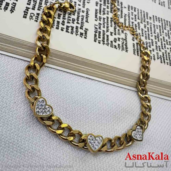 دستبند دخترانه پینترستی استیل مدل کارتیر قلب نگینی کد DSB18992W