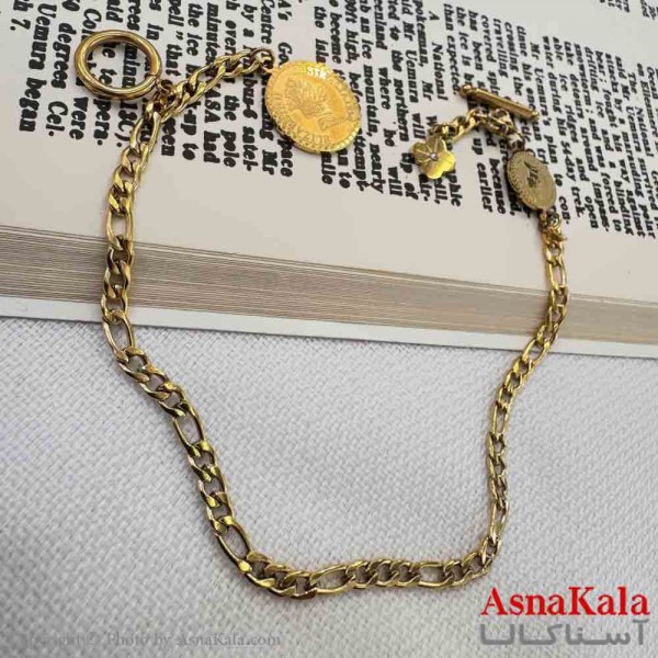 دستبند دخترانه پینترستی استیل مدل الیزابت طلایی کد DSB181008W
