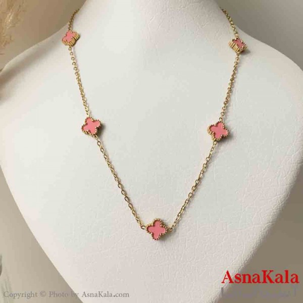 گردنبند زنانه شیک استیل مدل ونکلیف صورتی  کد GNB161447W