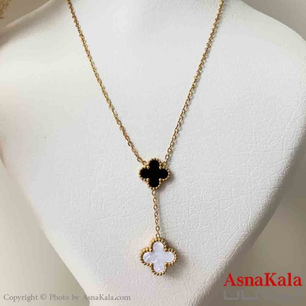 گردنبند زنانه شیک استیل مدل آویز ونکلیف مشکی و سفید کد GNB161451W