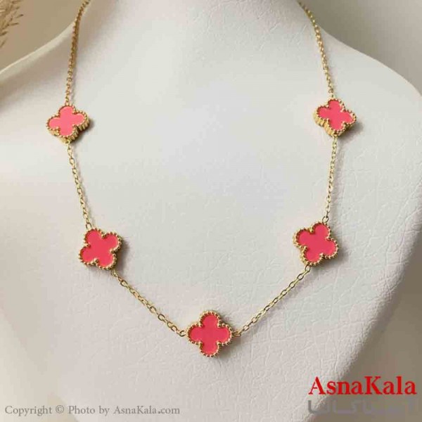 گردنبند زنانه شیک استیل مدل ونکلیف صورتی کد GNB161453W