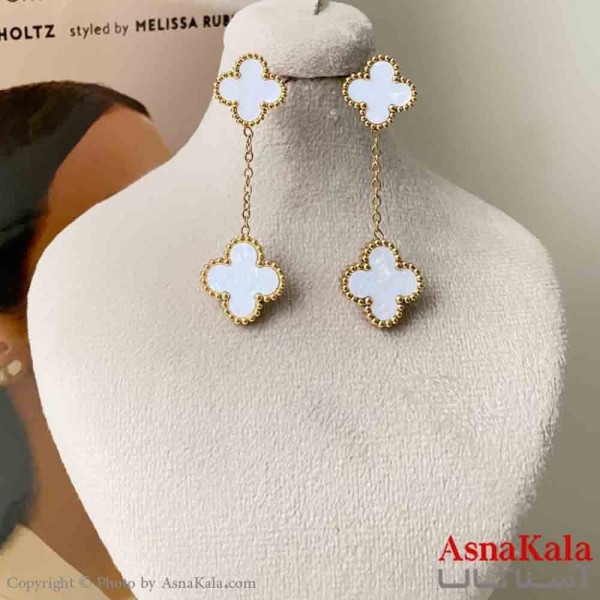 گوشواره استیل زنانه مدل ونکلیف سفید کد GSH151223W