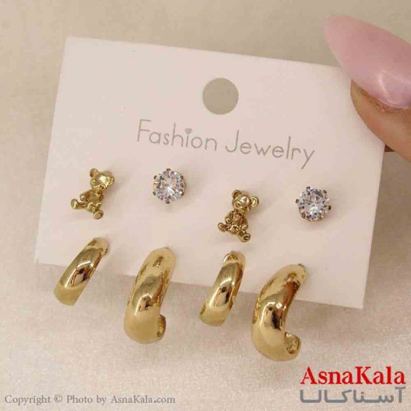 گوشواره زنانه استیل پک 4جفتی مدل آویزی  کد GSH151238W