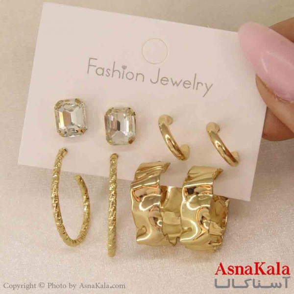 گوشواره زنانه استیل پک 4جفتی مدل طلایی کد GSH151239W