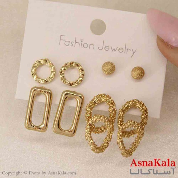 گوشواره زنانه استیل پک 4جفتی مدل مینیمال  کد GSH151243W