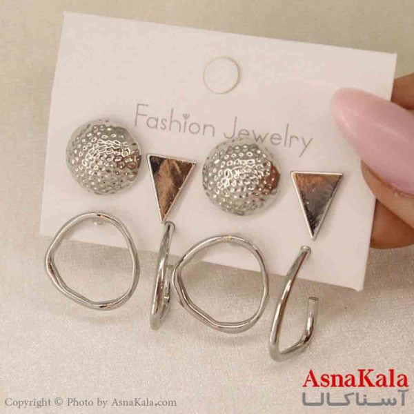 گوشواره زنانه استیل پک 4جفتی مدل آویزی  کد GSH151244W