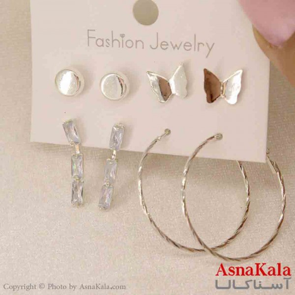 گوشواره زنانه استیل پک 4جفتی مدل مینیمال   کد GSH151248W