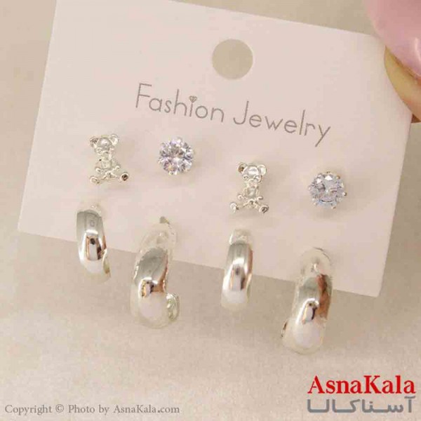 گوشواره زنانه استیل پک 4جفتی مدل مینیمال   کد GSH151249W