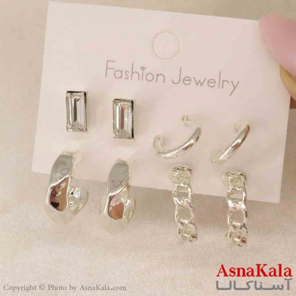 گوشواره زنانه استیل پک 4جفتی مدل مینیمال  کد GSH151251W