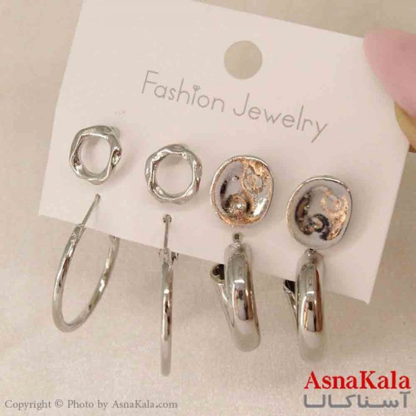گوشواره زنانه استیل پک 4جفتی مدل مینیمال  کد GSH151252W