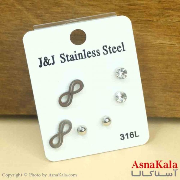 گوشواره زنانه استیل پک 3جفتی مدل میخی نقره ای  کد GSH151275W