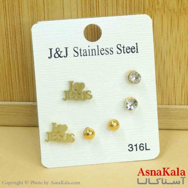 گوشواره زنانه استیل پک 3جفتی مدل میخی کد GSH151282W