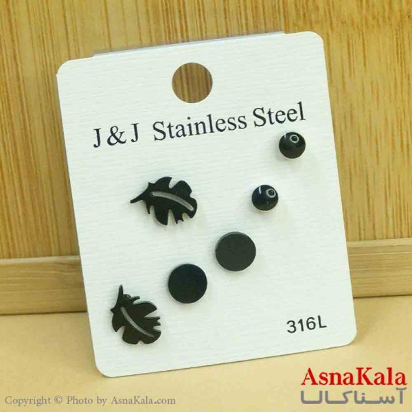 گوشواره زنانه استیل پک 3جفتی مدل میخی مشکی کد GSH151285W