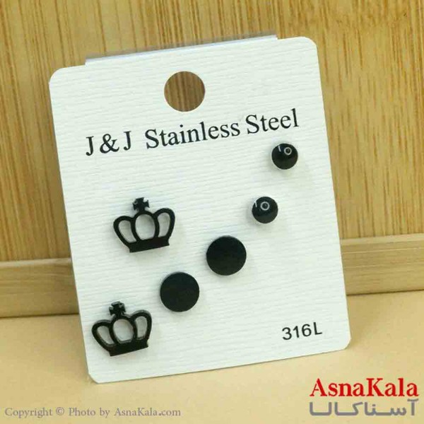 گوشواره زنانه استیل پک 3جفتی مدل میخی مینیمال کد GSH151286W