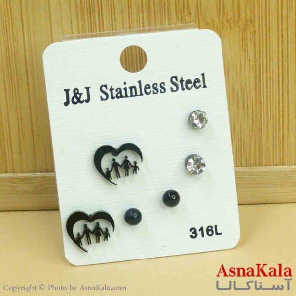 گوشواره زنانه استیل پک 3جفتی مدل میخی مینیمال مشکی کد GSH151287W