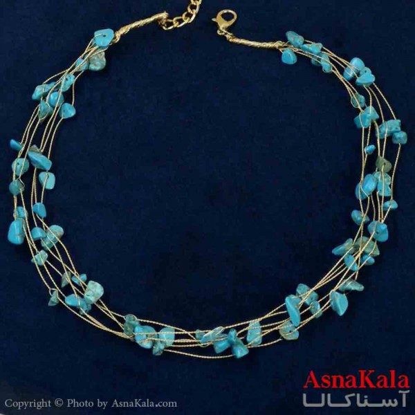 گردنبند دخترانه پینترستی استیل مدل ریسه ای سنگ آبی کد GNB161461W