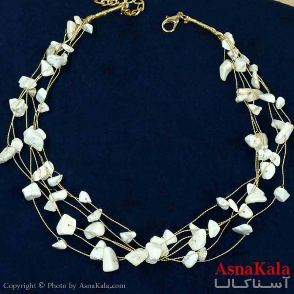 گردنبند دخترانه پینترستی استیل مدل ریسه ای سنگ سفید کد GNB161462W